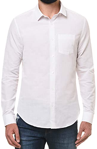 Camisa social Slim simples bolso, Calvin Klein, Masculino, Branco, 1