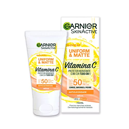 Protetor Hidratante Facial Garnier Uniform & Matte Vitamina C FPS 50 Cor Média