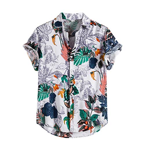 Qvkarw Camisa havaiana masculina casual étnica manga curta algodão linho