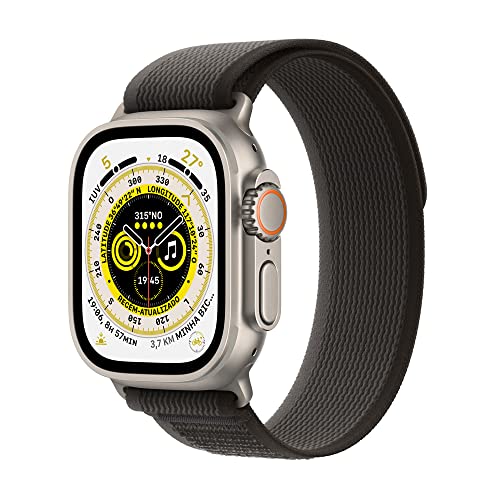 Apple Watch Ultra GPS + Cellular, Smartwatch com caixa de titânio de 49 mm com pulseira Loop Trail preta/cinza – M/G
