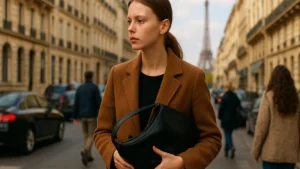 Mia Goth Desfila a Pickpocket Bag na Paris Fashion Week